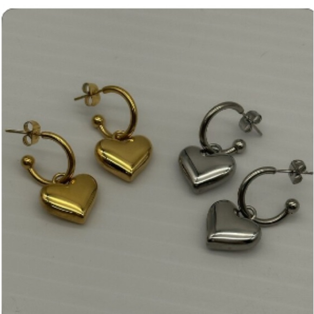Elegant Silver Puffed Heart Hoop Earrings (gold available in separate listing)